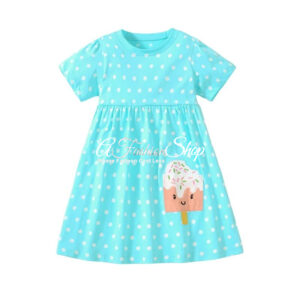 Girl Short Dress Ice Blue Polkadots