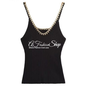 White Black Cami With Chain Design