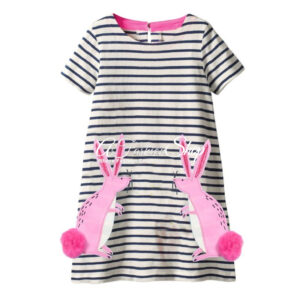 Striped Dress Rabbit Appliqué Black n White