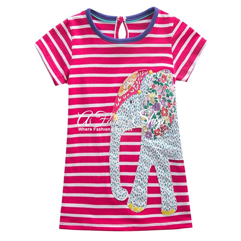 Striped Dress Thai Elephant Appliqué