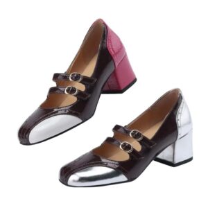 Mary-Jane Inspired Leather Chunky Heel Sandals