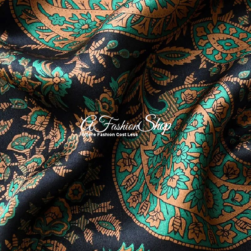 Serene Flora Silk Satin Scarf Blue Botanical - Image 4