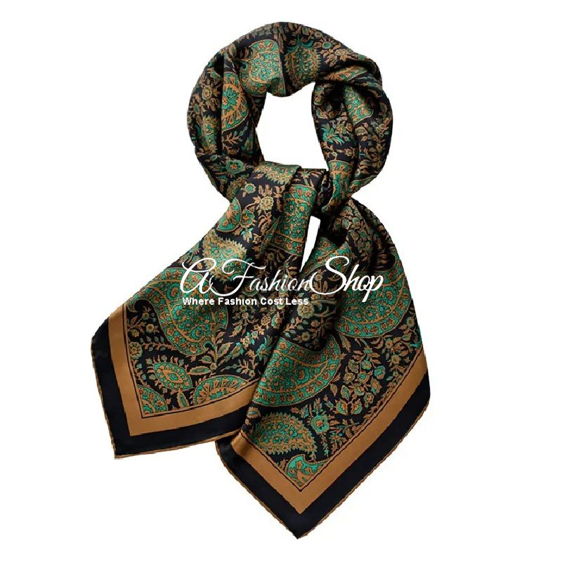 Serene Flora Silk Satin Scarf Blue Botanical - Image 3