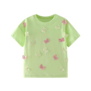 Girls' Purple Short Sleeve Tee - Pastel Lace Butterflies