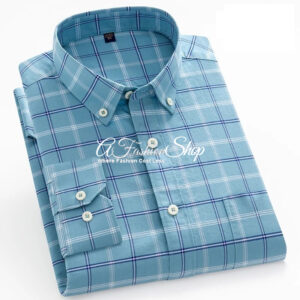 Men's Office Shirt Cotton Oxford Plaid Checkered