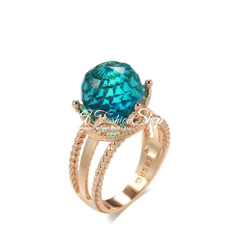 Gold Crown Ring Blue Turquoise Party Jewelry