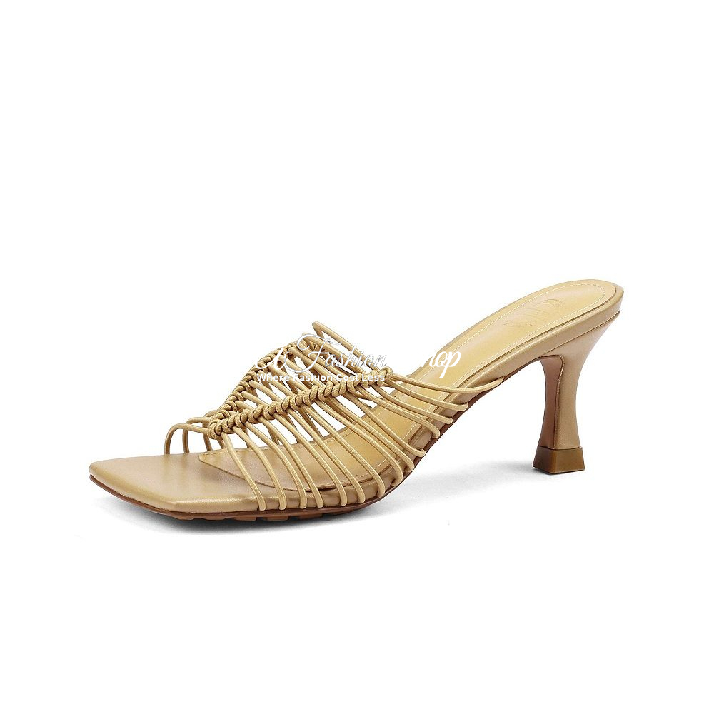 Elasticated Stretchy Mules 90 Khaki/White