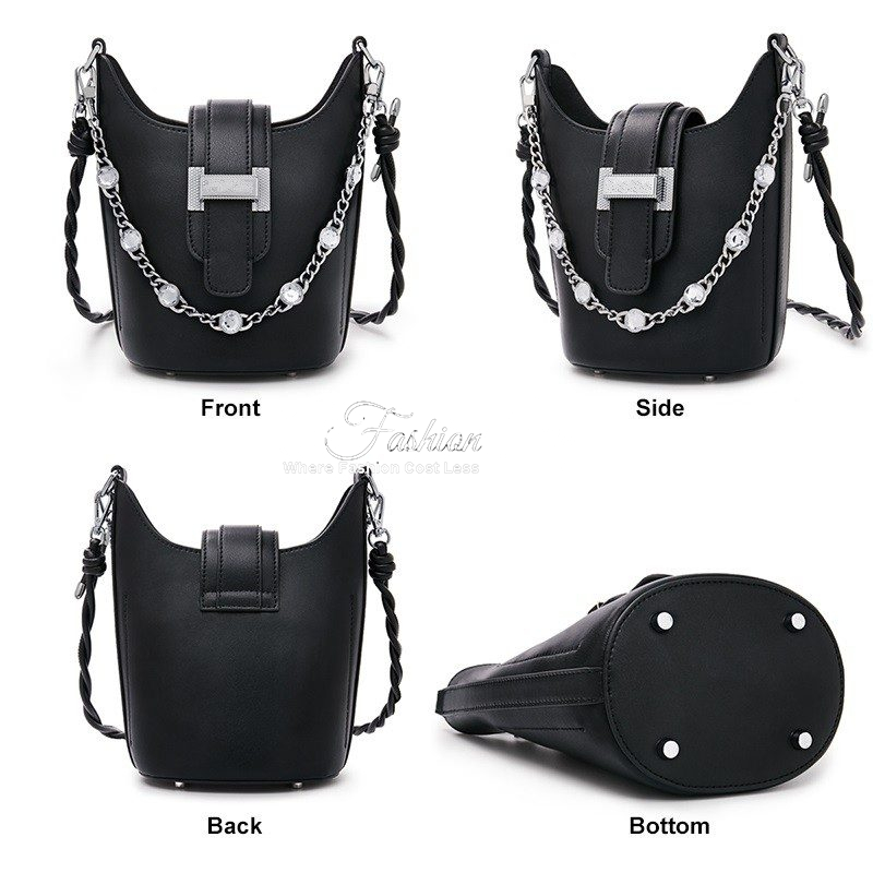 Black Leather Satchel Diamond Pattern - Image 2