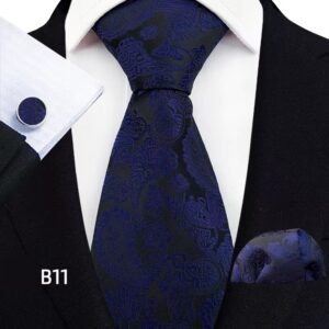 Wedding Elegance Paisley Necktie Dark Blue Set of 3