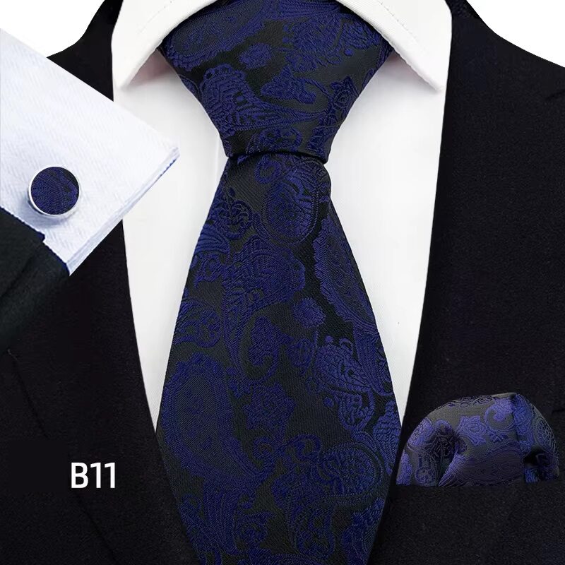 Wedding Elegance Paisley Necktie Dark Blue Set of 3