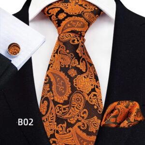 Thanksgiving Elegance Necktie Orange Paisley Set of 3