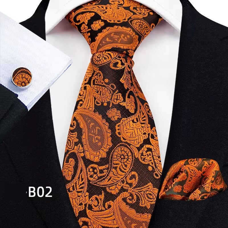 Thanksgiving Elegance Necktie Orange Paisley Set of 3