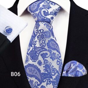 Wedding Elegance Paisley Necktie Silver Blue Set of 3