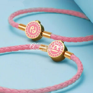 Minimalist Leather Jewelry Pink Good Luck Bracelet