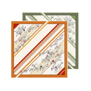 Double Print Equestrian Inspired Twill Silk - Orange