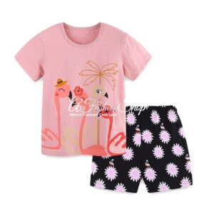 Girl's Flamingo Tee & Shorts Black Pink