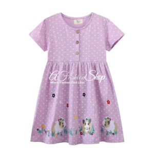 Polka-dots Cotton Dress Hamster Pattern Purple