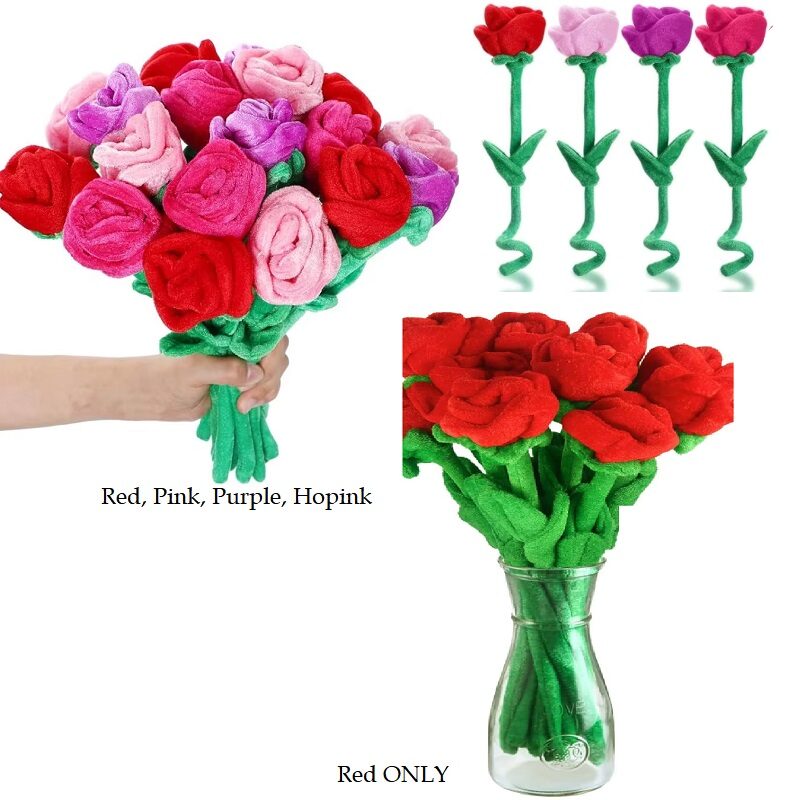 Bendable Plush Rose Flowers Mixed Color Min.10pcs