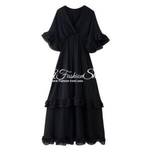 Ruffles Tiered Cotton Blend White/Black Dress