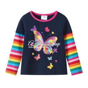 Girl Long Sleeve T-Shirt Butterfly Rainbow