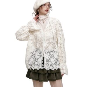 Romantic Long Sleeve Blouse White Lace Top