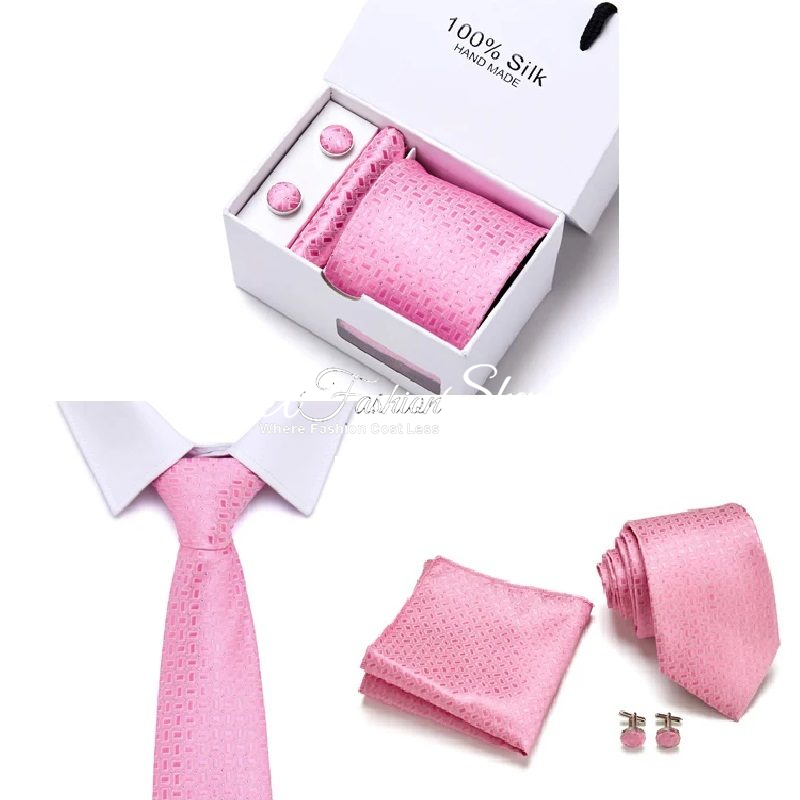 Men Necktie Handkerchief Solid Color Green - Image 9