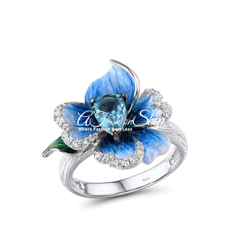 Floral Ring Mediterranean Blue Cocktail Ring - Image 2