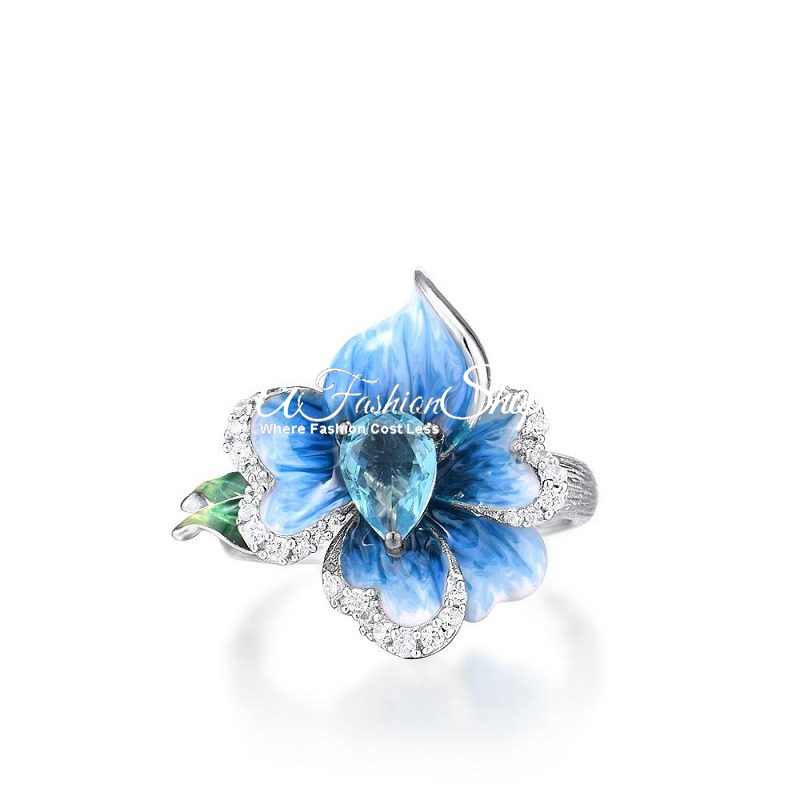 Floral Ring Mediterranean Blue Cocktail Ring - Image 3