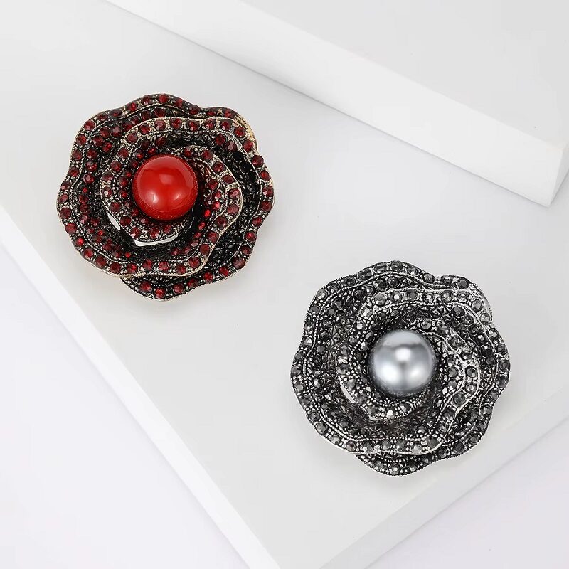 Vogue Inspired Red Pearl Antique Brooch