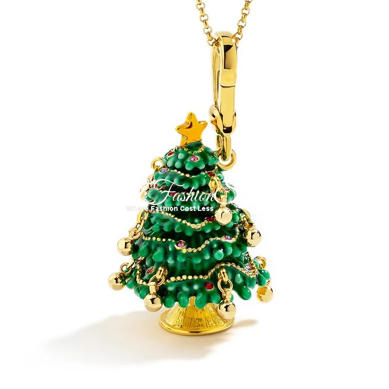 Christmas Pine Tree Green Charm w/Necklace