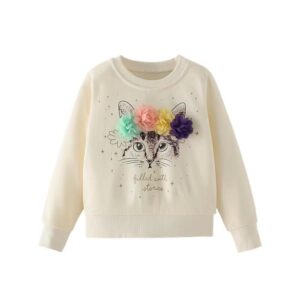 3D Floral Crown Pullover Cream Sweatshirt