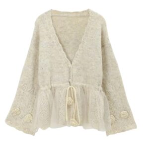 Apricot Sheer Open-Knit Mesh Cardigan