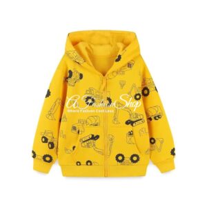Kids' Zip-up Hoodie Yellow Tractor Land