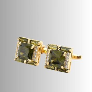 Executive Diamond-Accent French Cufflinks - Olive Green