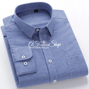 Men's Cotton Checked Pattern Blue Shirt