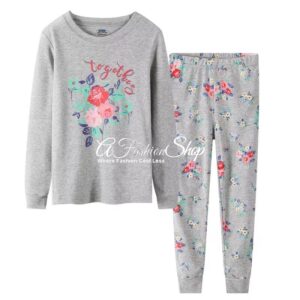 Two-Piece Gray Pajamas Floral Roses