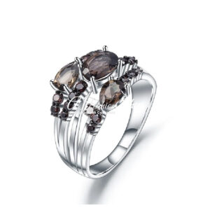 Kaleidoscope Natural Gemstone Silver Ring- Smoky Quartz