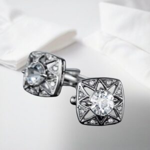 Wedding French Shirt Cufflink Silver White Crystal