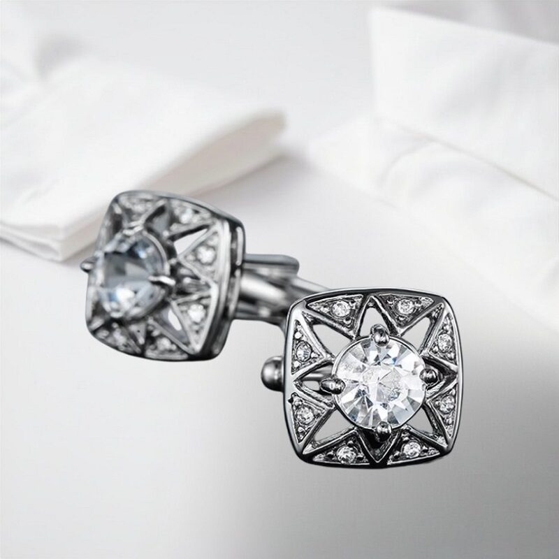 Wedding French Shirt Cufflink Silver White Crystal
