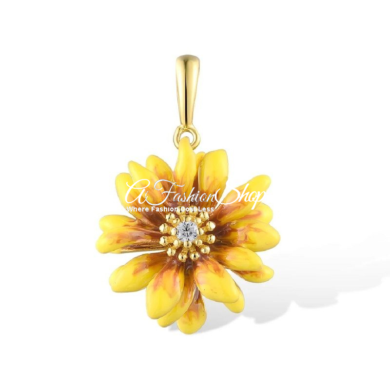 Sunflower Pendant Only Yellow Flower Enamel