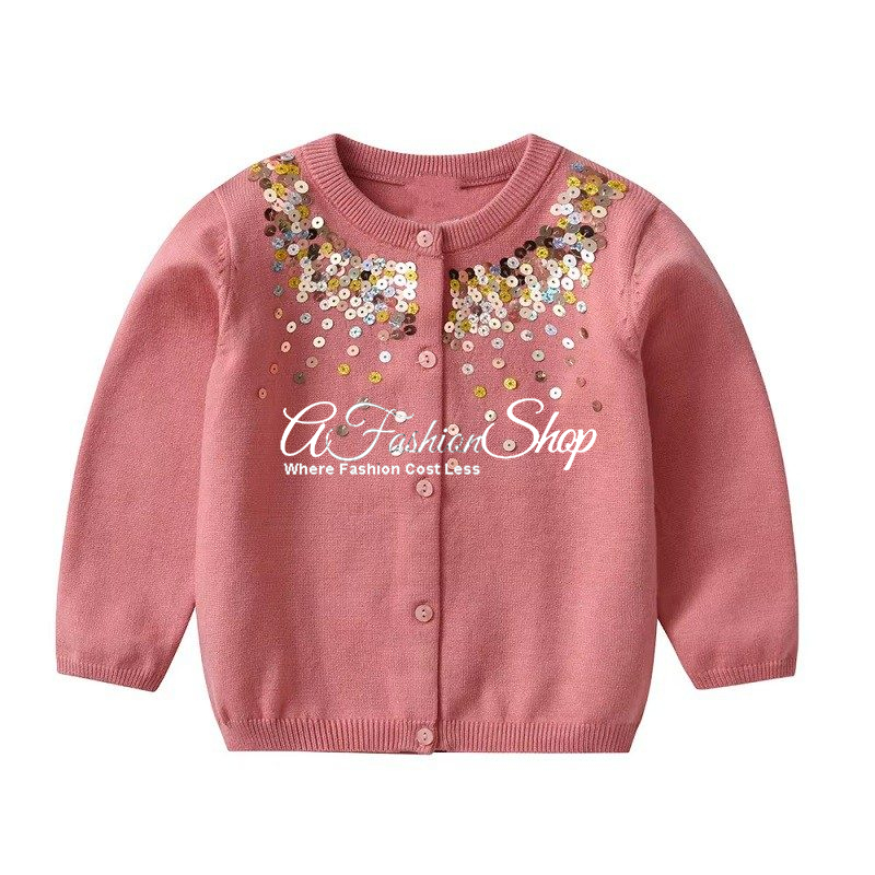 Gold Sequin Pink Coral Cardigan