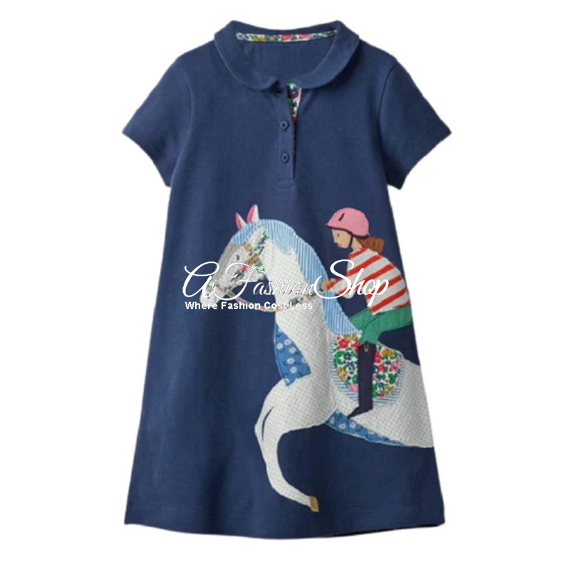 Polo Style Girl A-line Dress Navy Blue