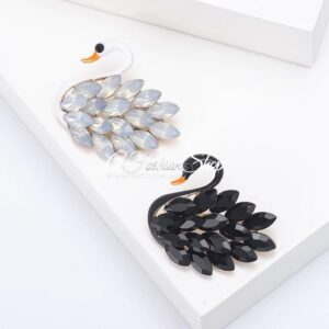 Crystal Black Swan Brooch