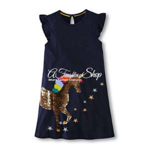 Girl's Sequin Unicorn Sleeveless Mini Dress Navy