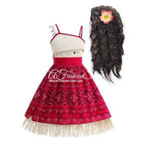 Kid's Moana Dress+Wig+Flower Clip