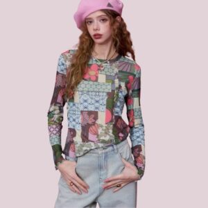 Vintage Patchwork Long Sleeve T-Shirt