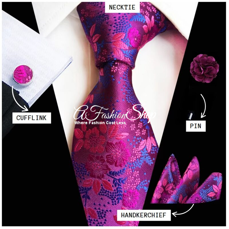 Modern Classic Intricate Floral Print Dress Tie – Purple