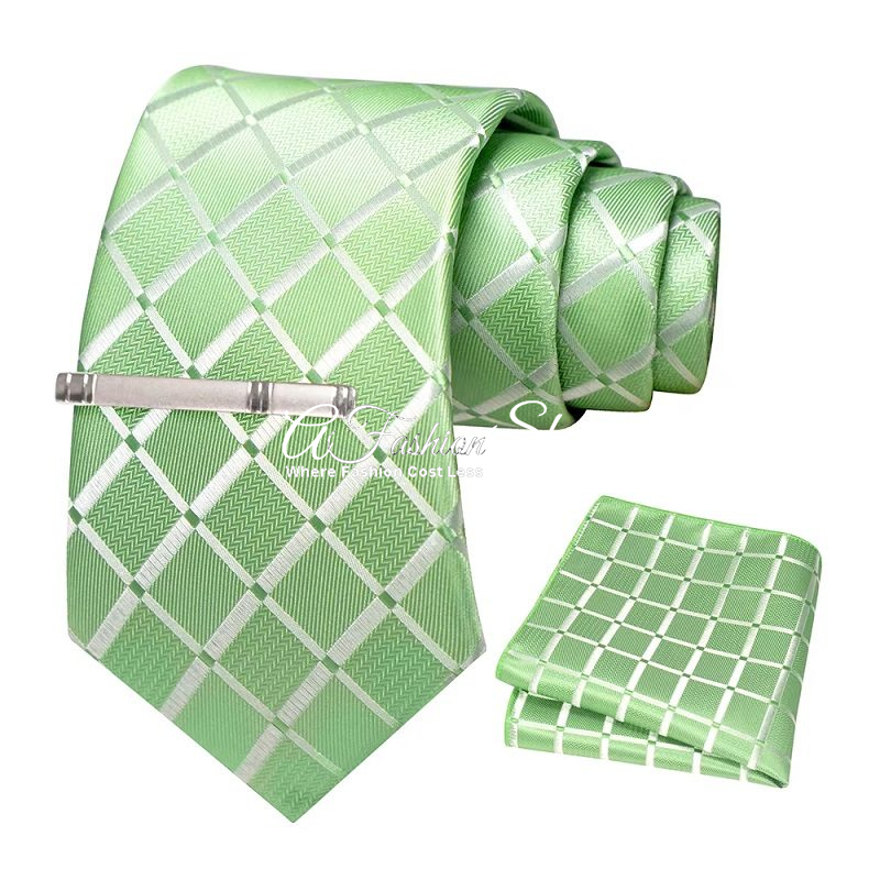 Men Necktie Handkerchief Solid Color Green - Image 13