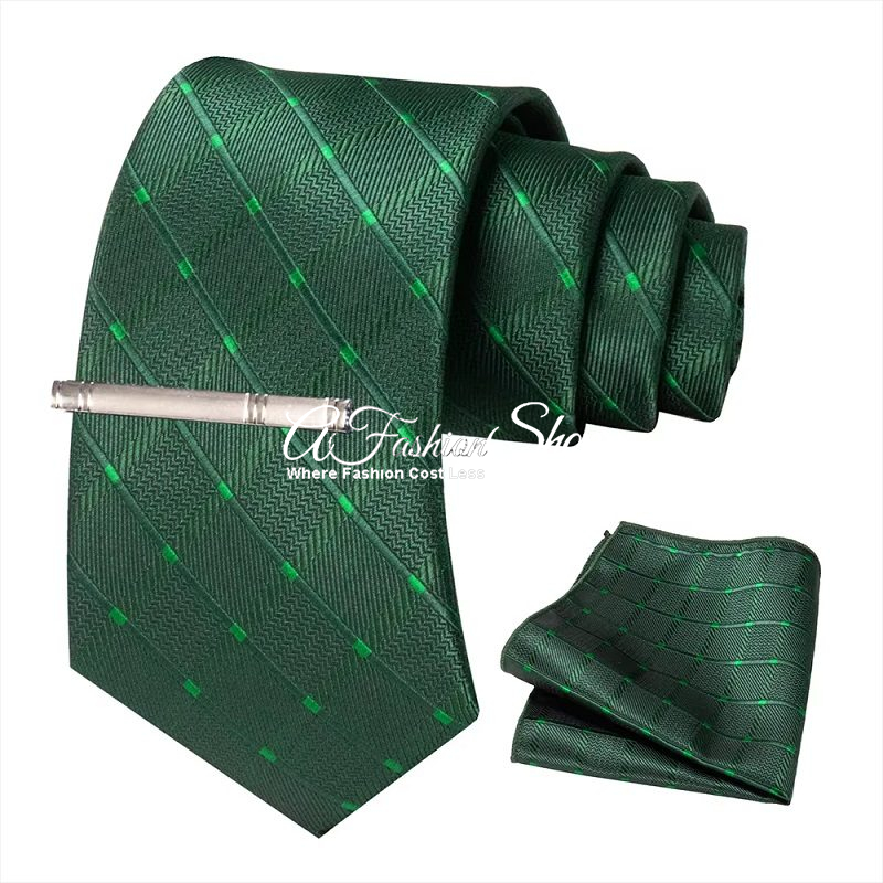Men Necktie Handkerchief Solid Color Green - Image 10