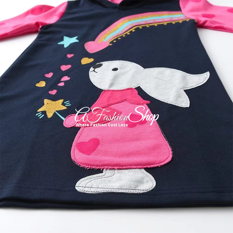 Jolie Girl Cotton Hoodie Rainbow Applique Dress - Image 2